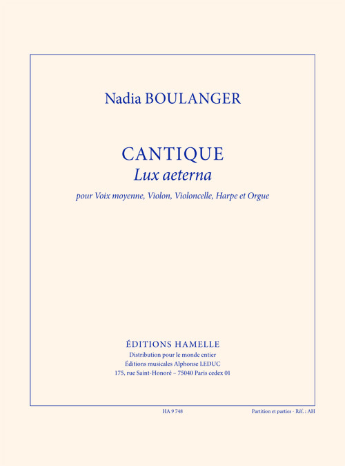 【輸入楽譜】ブーランジェ,Nadia:Cantique(中声,Vl,Vc,Harp,Org.)[ブーランジェ,Nadia]